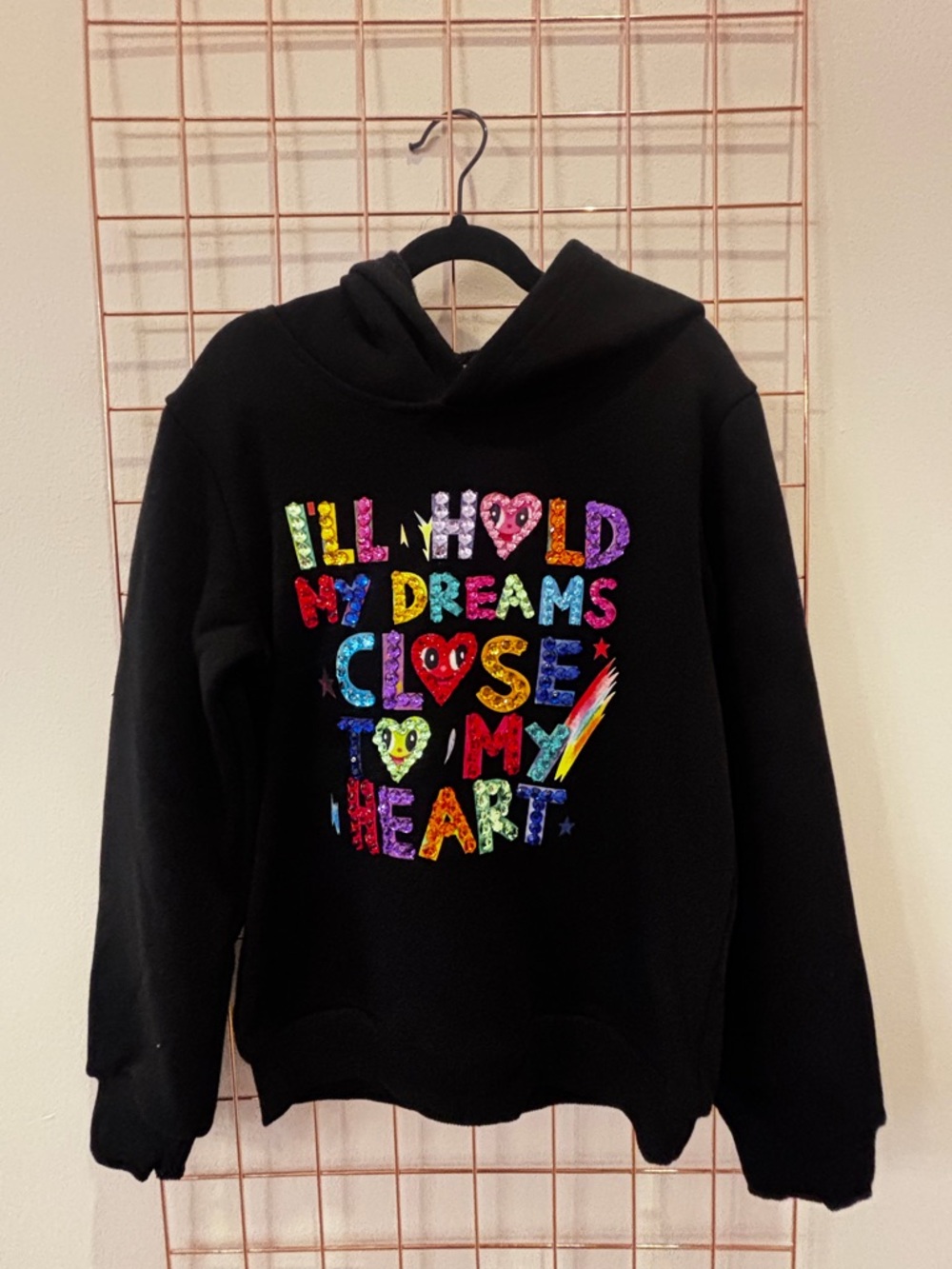 Lola and the Boys Kids Black Hoodie with Colorful Sequin Lettering